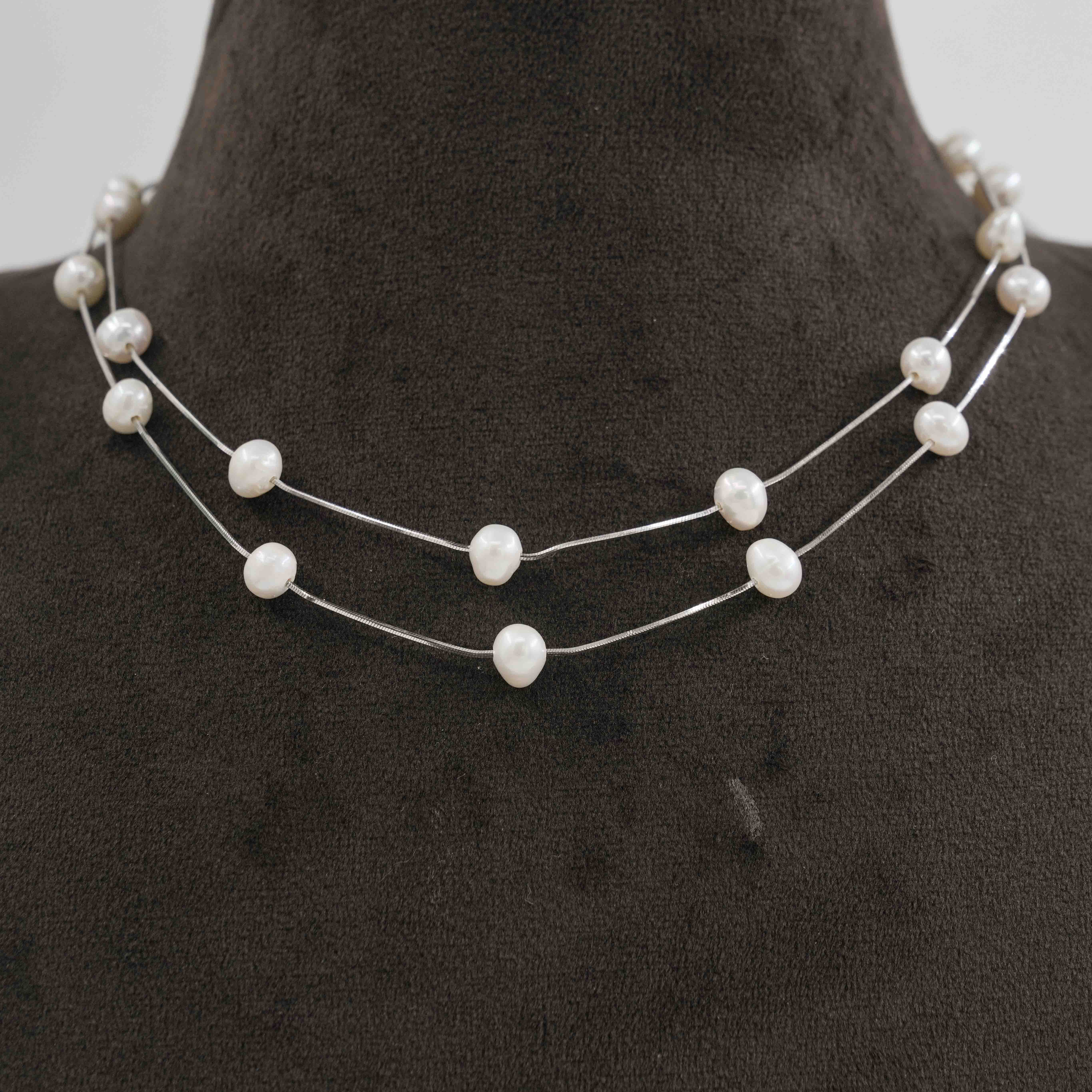 The Pearl Atelier by Kabra Pearls - 2 Layered Pearl Fancy Chain 92.5 Silver